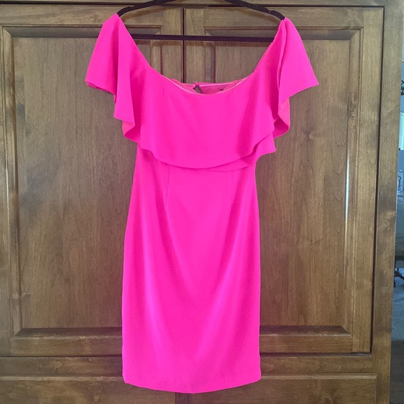 DO+BE Neon Pink Open Shoulder flounce Cut Out MIDI Dress S - Picture 2 of 10